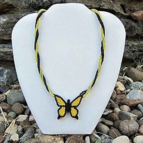 Wooden Beaded Butterfly Necklace handmade handcrafted - Picture 2 of 7